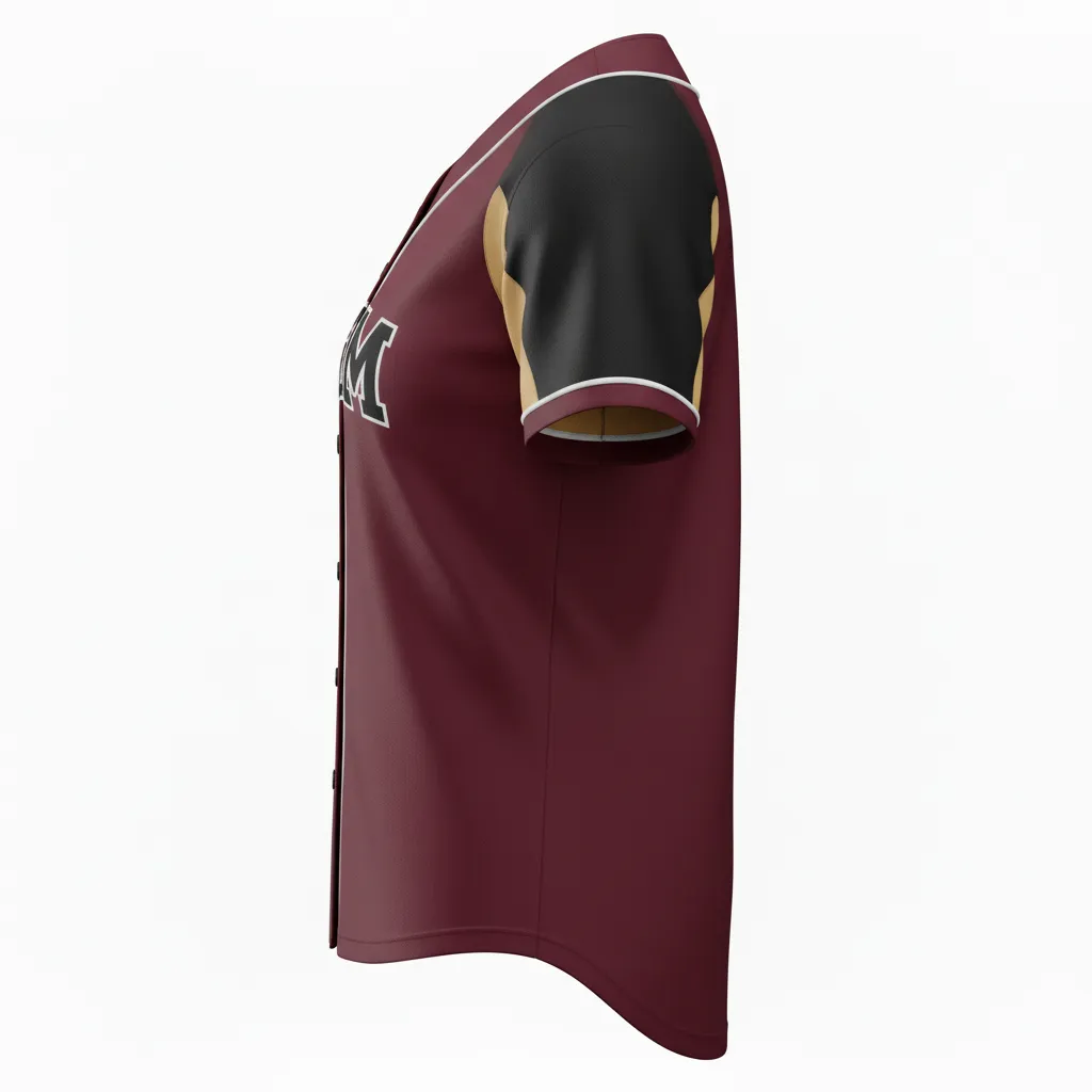 Custom Softball Full Button Softball Jersey - Custom Design - Cardinalblackwhite - Side View - HAMCO Sports Inc.