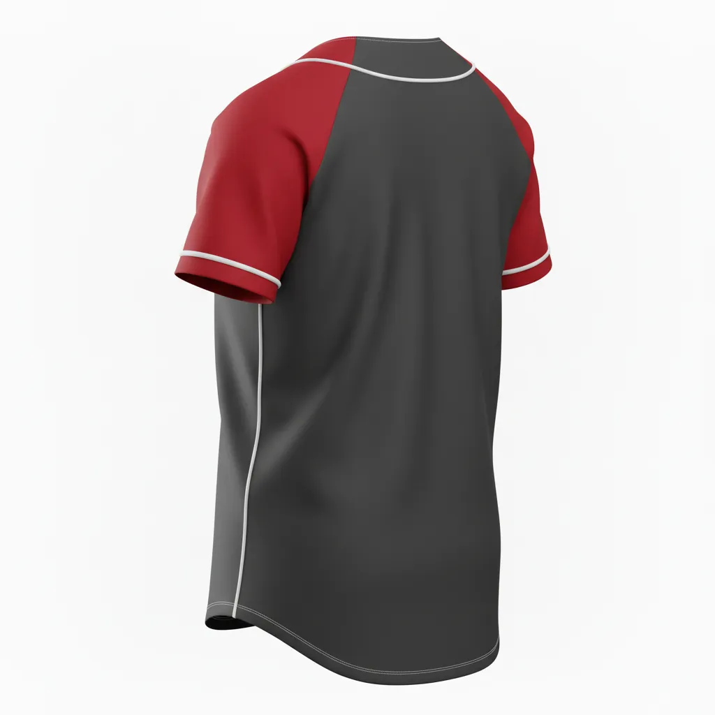 Custom Softball Full Button Softball Jersey - Custom Design - Charcoalredwhite - Back View - HAMCO Sports Inc.