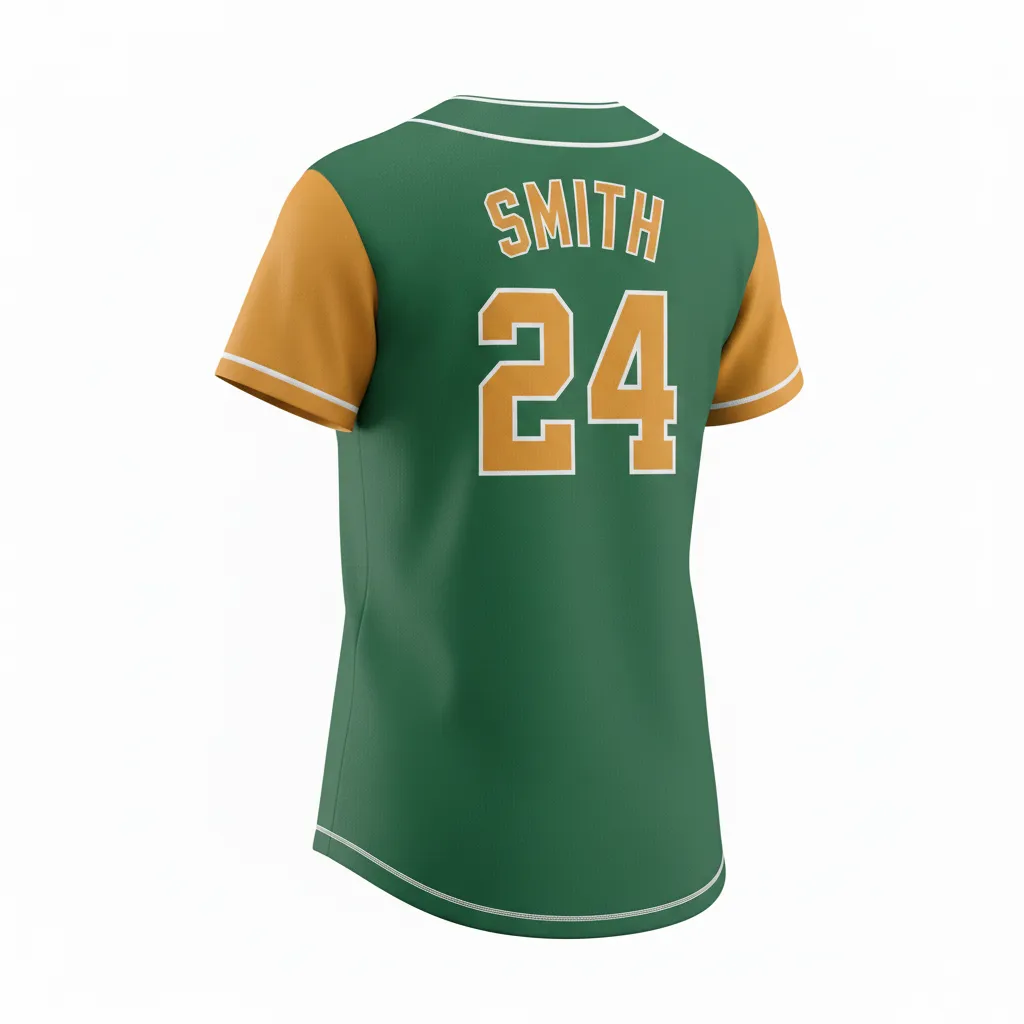 Custom Softball Full Button Softball Jersey - Custom Design - Forestgoldwhite - Back View - HAMCO Sports Inc.