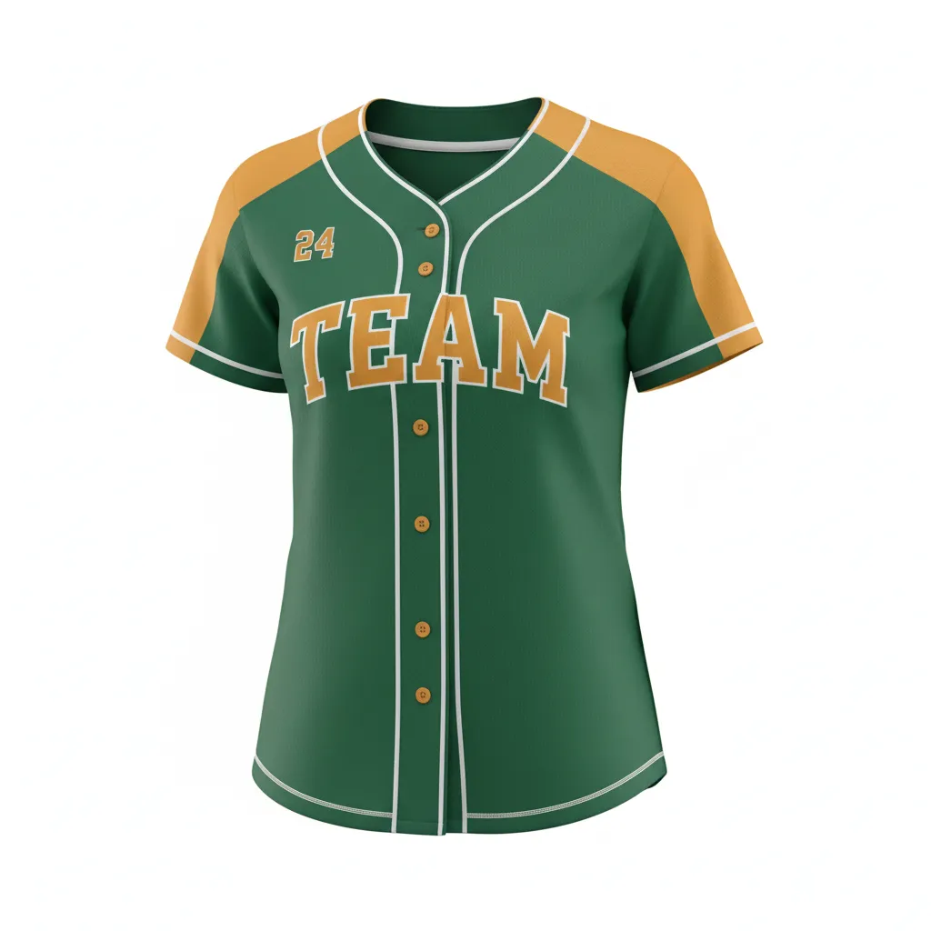 Custom Softball Full Button Softball Jersey - Custom Design - Forestgoldwhite - Front View - HAMCO Sports Inc.