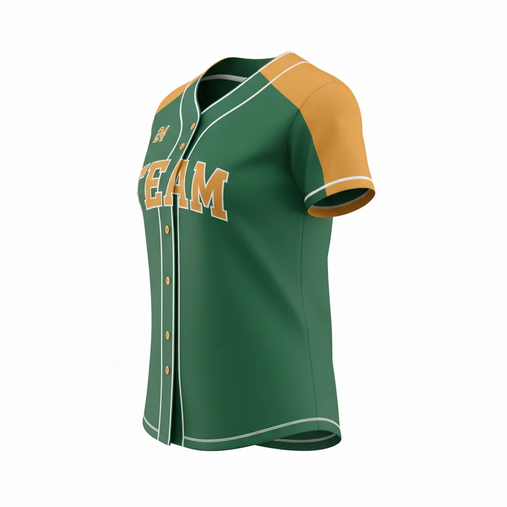 Custom Softball Full Button Softball Jersey - Custom Design - Forestgoldwhite - Side View - HAMCO Sports Inc.