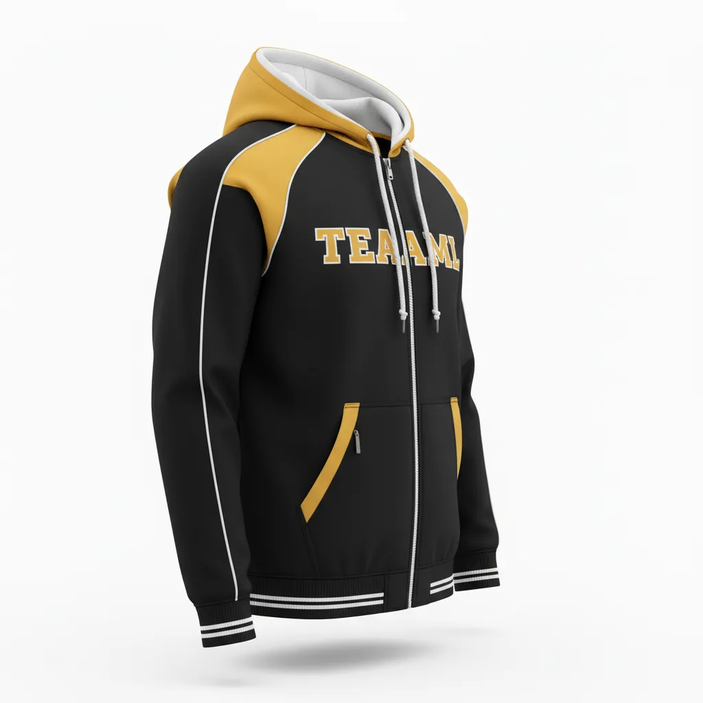 Custom Softball Full Zip Hoodie - Custom Design - Blackgoldwhite - Back View - HAMCO Sports Inc.