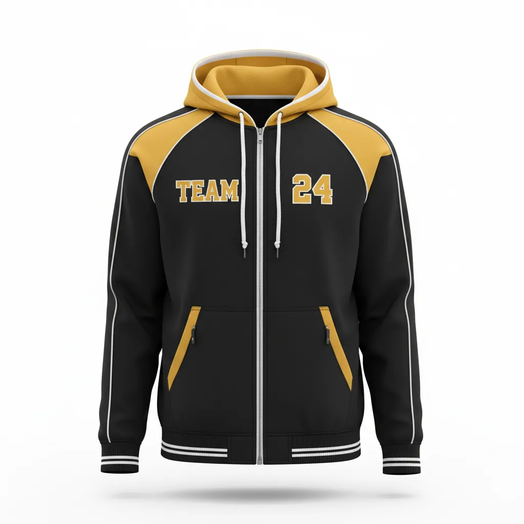 Custom Softball Full Zip Hoodie - Custom Design - Blackgoldwhite - Front View - HAMCO Sports Inc.