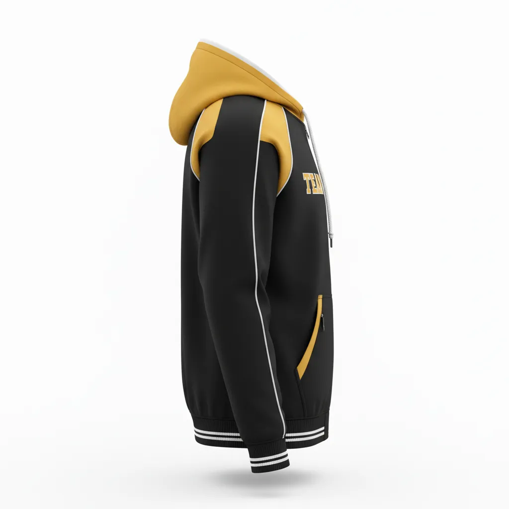 Custom Softball Full Zip Hoodie - Custom Design - Blackgoldwhite - Side View - HAMCO Sports Inc.