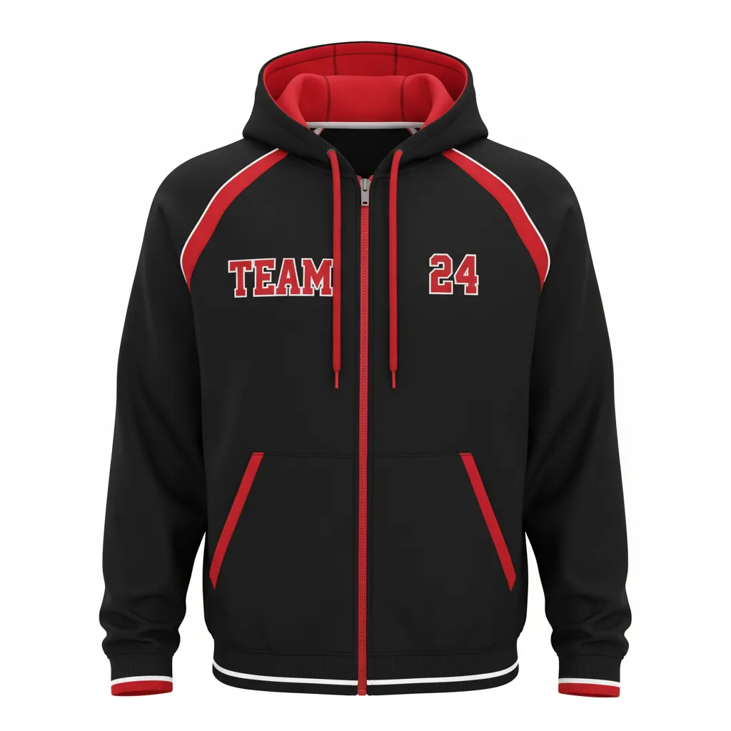 Custom Softball Full Zip Hoodie - Custom Design - Blackredwhite - Front View - HAMCO Sports Inc.