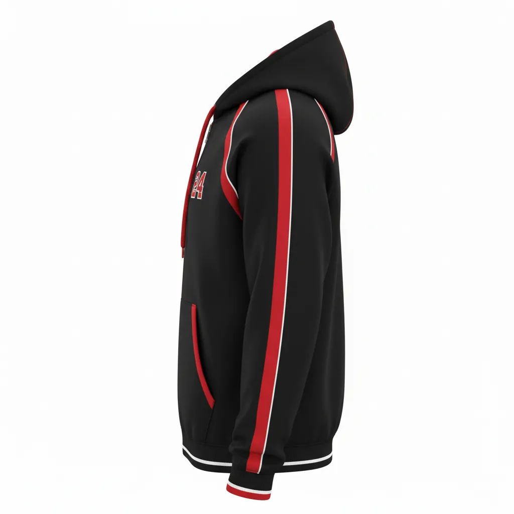 Custom Softball Full Zip Hoodie - Custom Design - Blackredwhite - Side View - HAMCO Sports Inc.