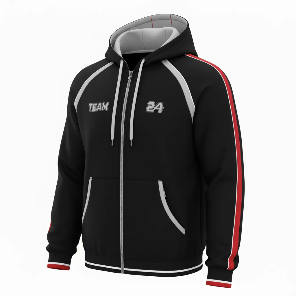 Custom Softball Full Zip Hoodie - Custom Design - Blacksilverwhite - Front View - HAMCO Sports Inc.
