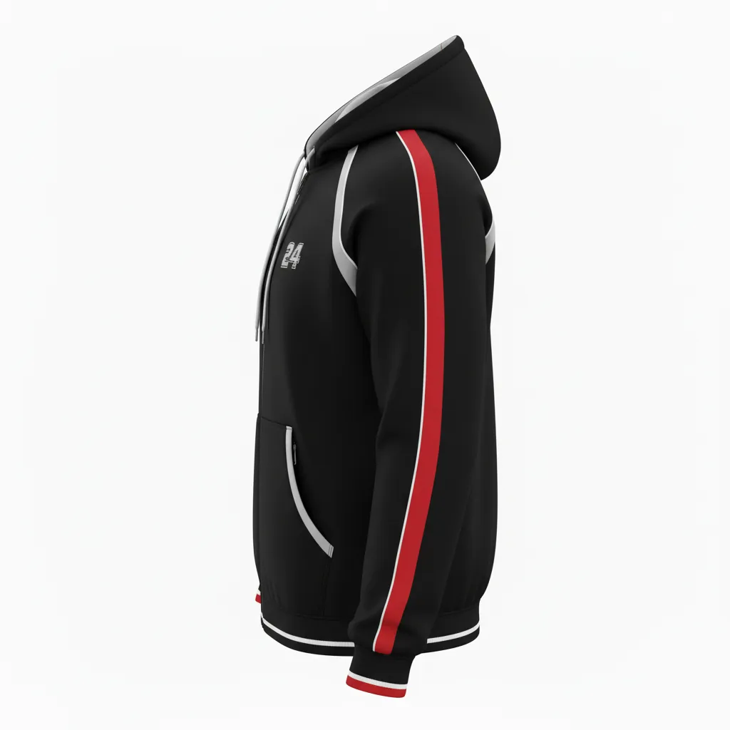 Custom Softball Full Zip Hoodie - Custom Design - Blacksilverwhite - Side View - HAMCO Sports Inc.