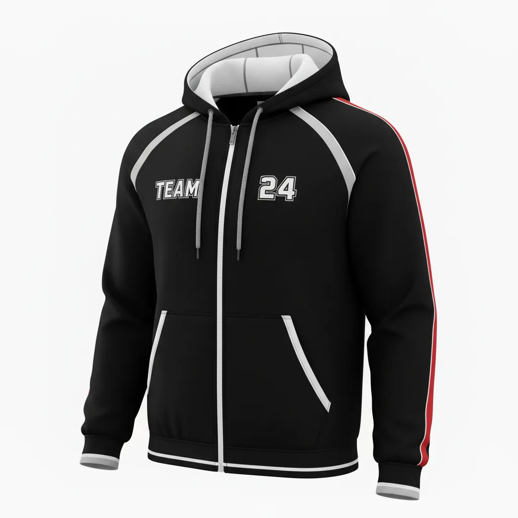 Custom Softball Full Zip Hoodie - Custom Design - Blackwhitegrey - Front View - HAMCO Sports Inc.