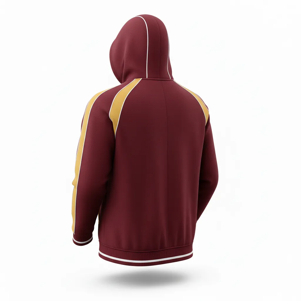 Custom Softball Full Zip Hoodie - Custom Design - Burgundygoldwhite - Back View - HAMCO Sports Inc.