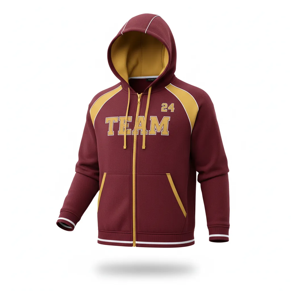 Custom Softball Full Zip Hoodie - Custom Design - Burgundygoldwhite - Front View - HAMCO Sports Inc.
