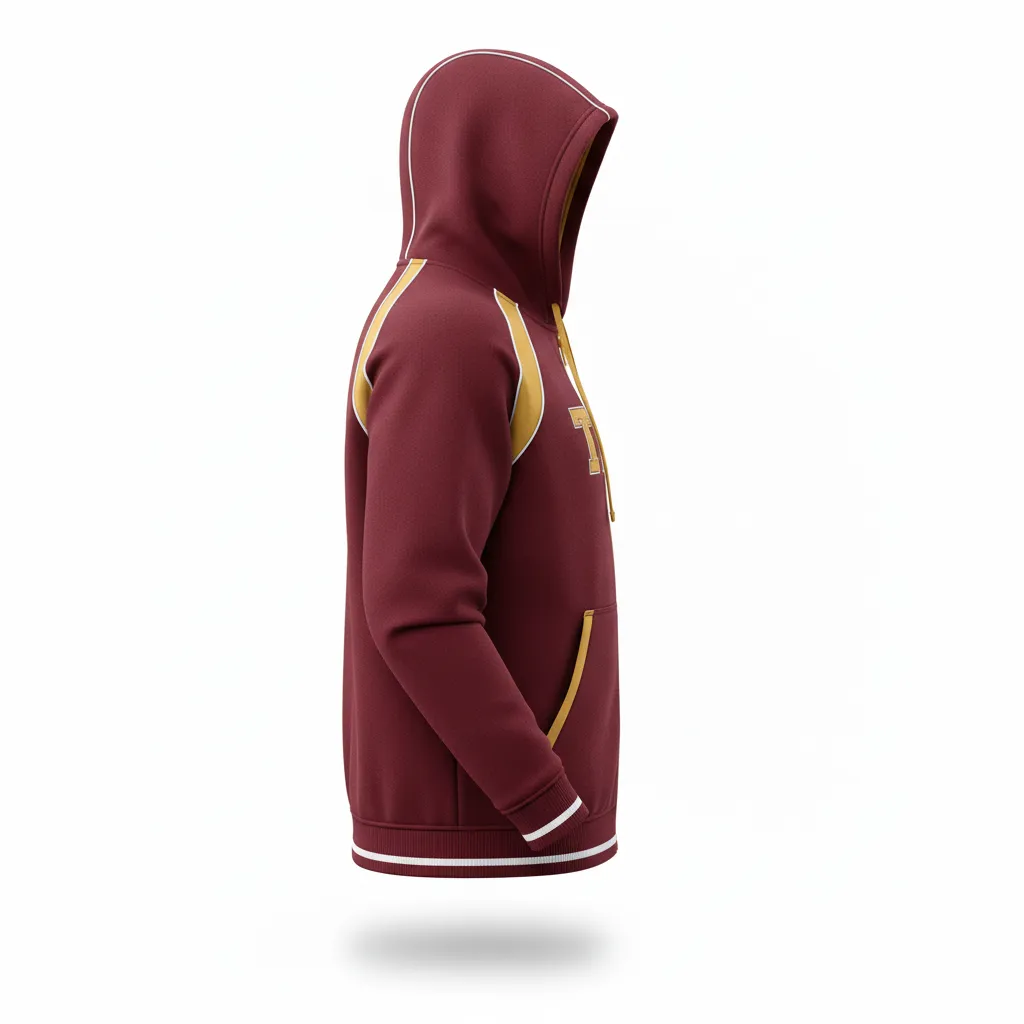 Custom Softball Full Zip Hoodie - Custom Design - Burgundygoldwhite - Side View - HAMCO Sports Inc.