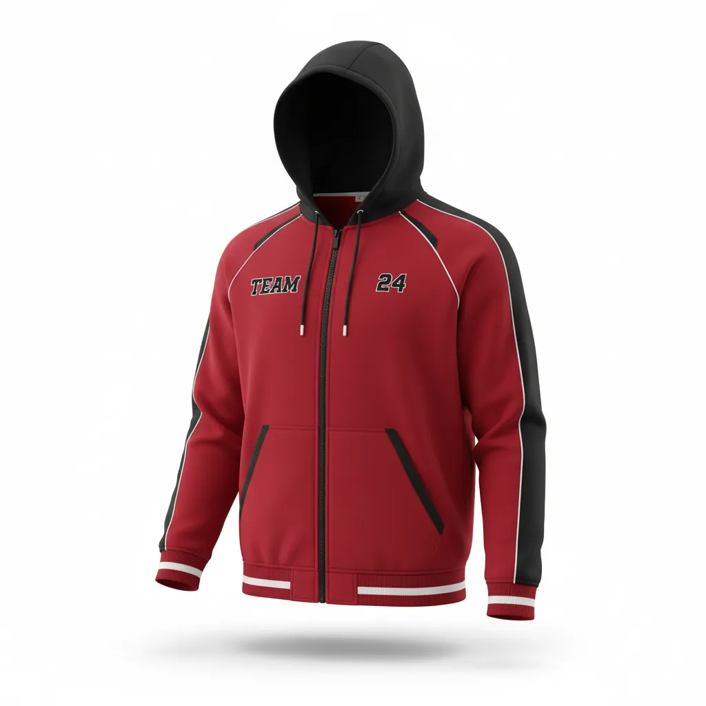 Custom Softball Full Zip Hoodie - Custom Design - Cardinalblackwhite - Front View - HAMCO Sports Inc.