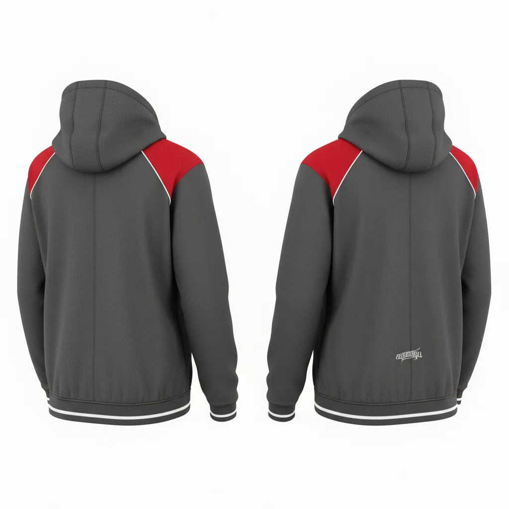 Custom Softball Full Zip Hoodie - Custom Design - Charcoalredwhite - Back View - HAMCO Sports Inc.