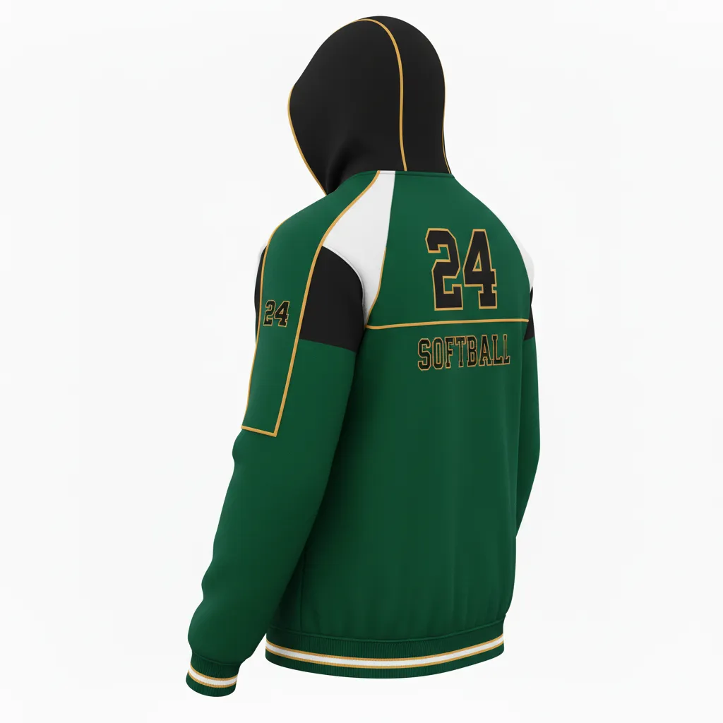 Custom Softball Full Zip Hoodie - Custom Design - Forestblackgold - Back View - HAMCO Sports Inc.