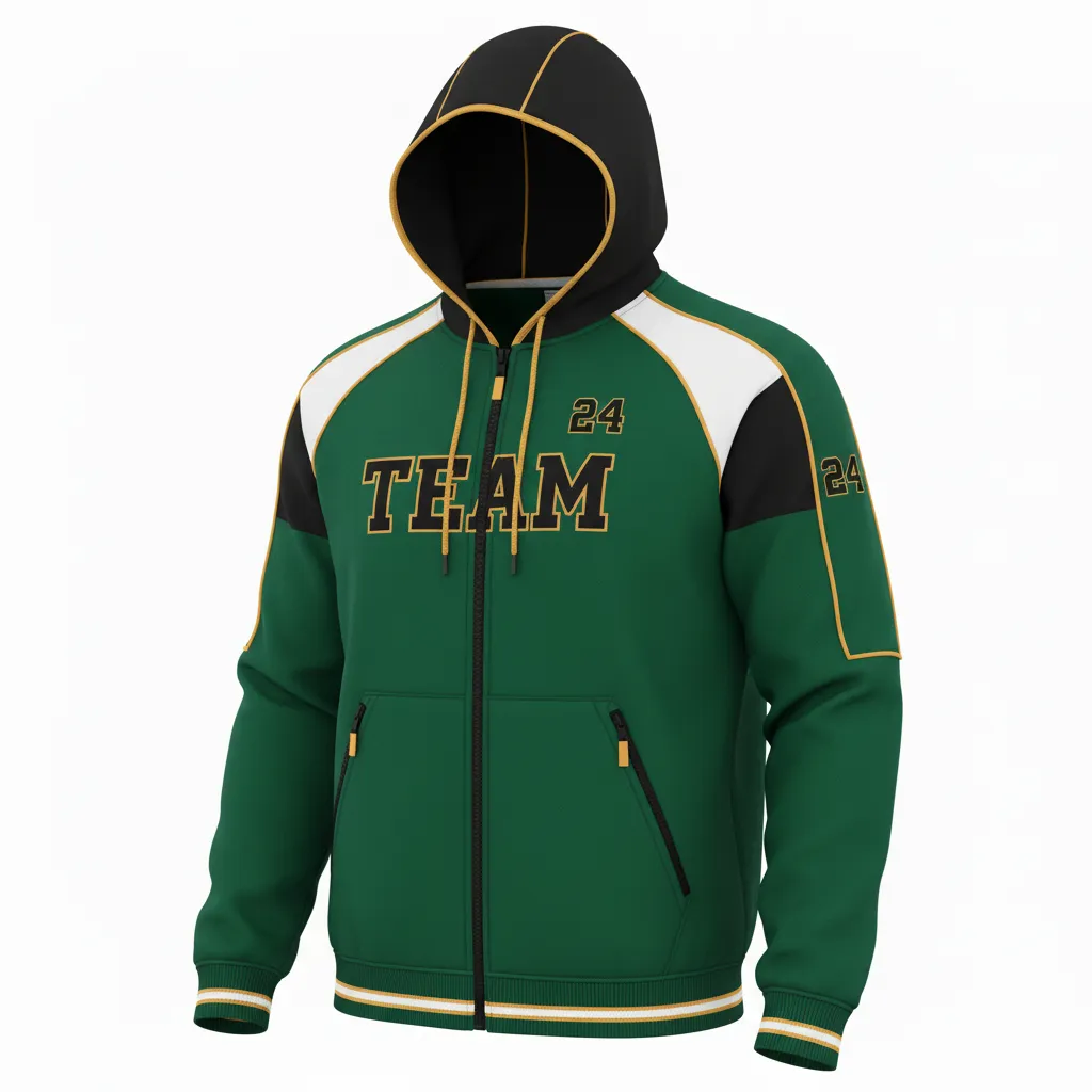 Custom Softball Full Zip Hoodie - Custom Design - Forestblackgold - Front View - HAMCO Sports Inc.