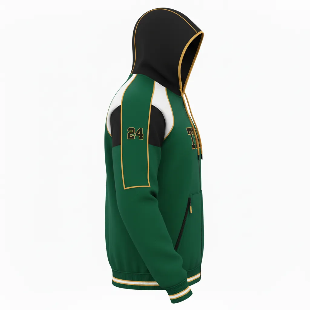 Custom Softball Full Zip Hoodie - Custom Design - Forestblackgold - Side View - HAMCO Sports Inc.
