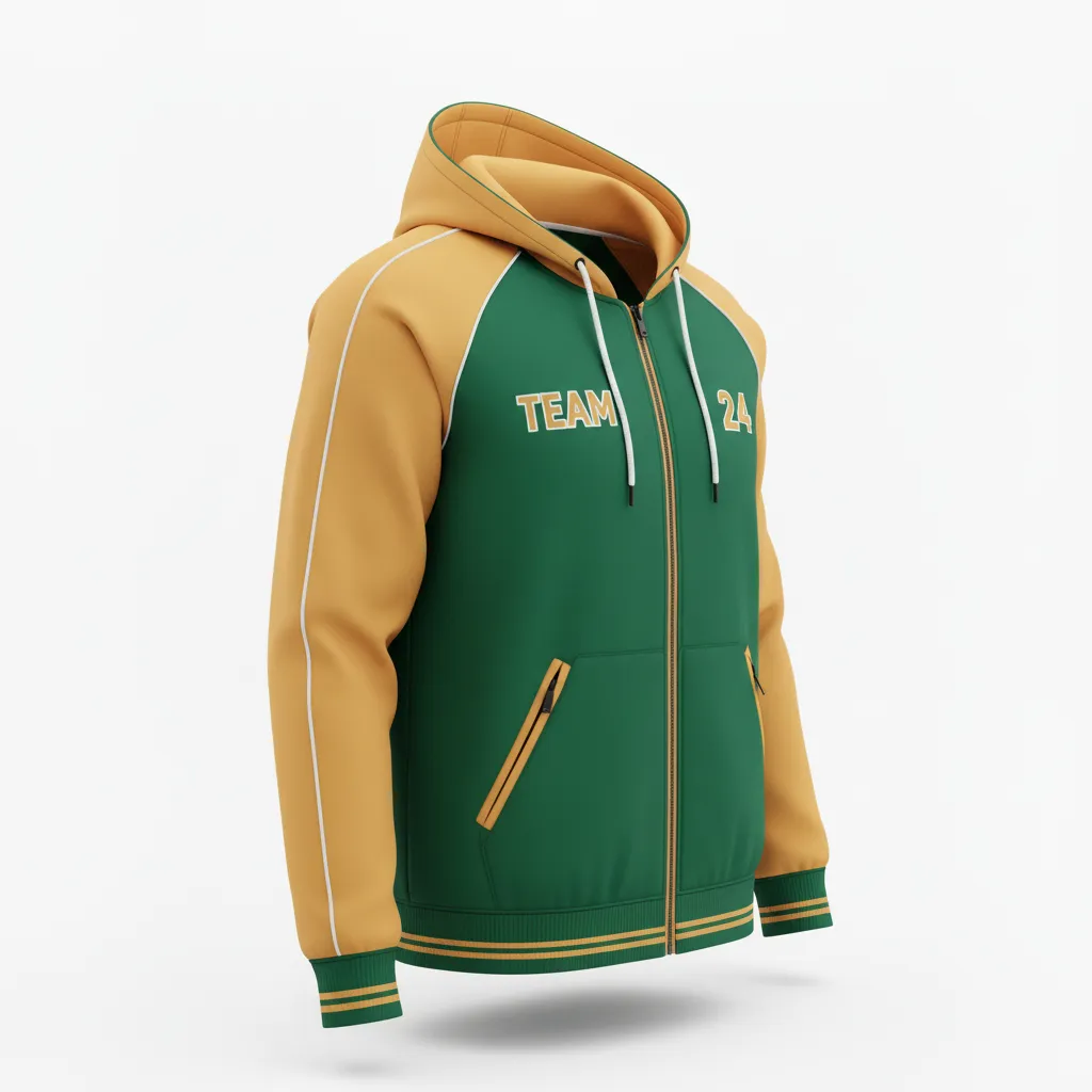 Custom Softball Full Zip Hoodie - Custom Design - Forestgoldwhite - Front View - HAMCO Sports Inc.