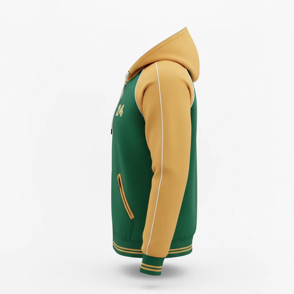 Custom Softball Full Zip Hoodie - Custom Design - Forestgoldwhite - Side View - HAMCO Sports Inc.
