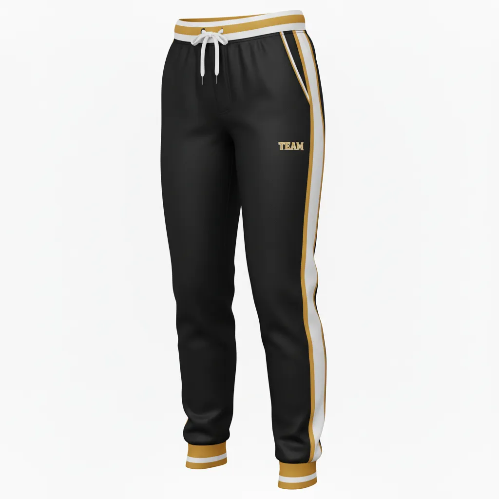 Custom Softball Jogger Pant - Custom Design - Blackgoldwhite - Front View - HAMCO Sports Inc.