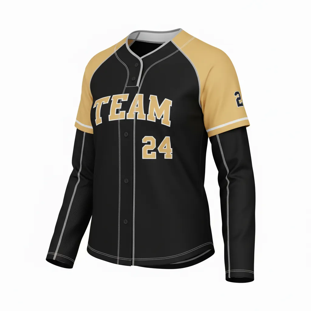Custom Softball Long Sleeve Jersey - Custom Design - Blackgoldwhite - Front View - HAMCO Sports Inc.