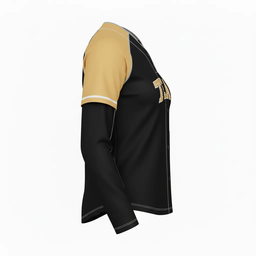 Custom Softball Long Sleeve Jersey - Custom Design - Blackgoldwhite - Side View - HAMCO Sports Inc.