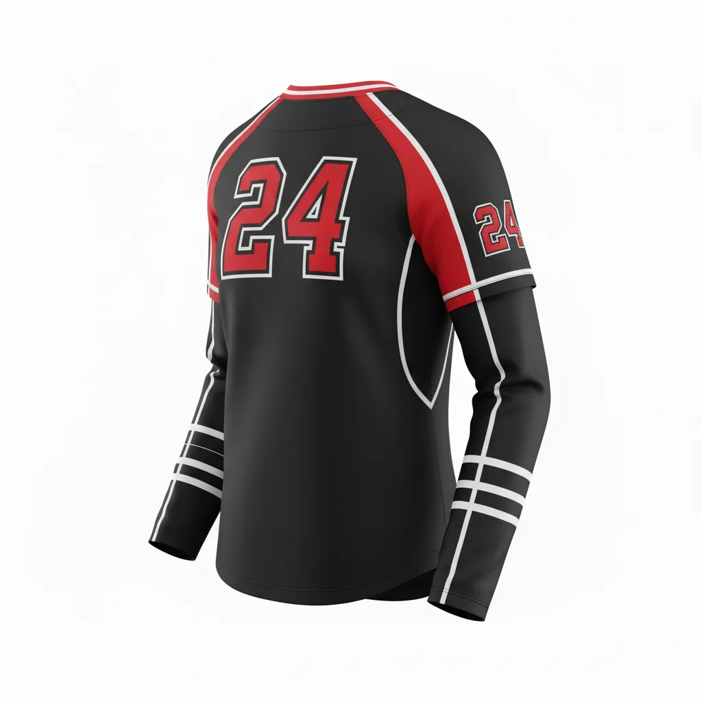 Custom Softball Long Sleeve Jersey - Custom Design - Blackredwhite - Back View - HAMCO Sports Inc.