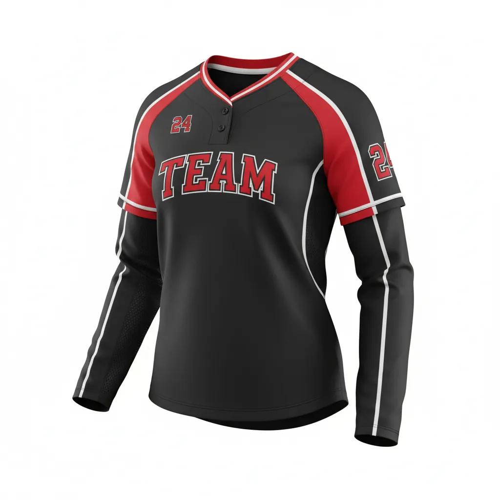 Custom Softball Long Sleeve Jersey - Custom Design - Blackredwhite - Front View - HAMCO Sports Inc.