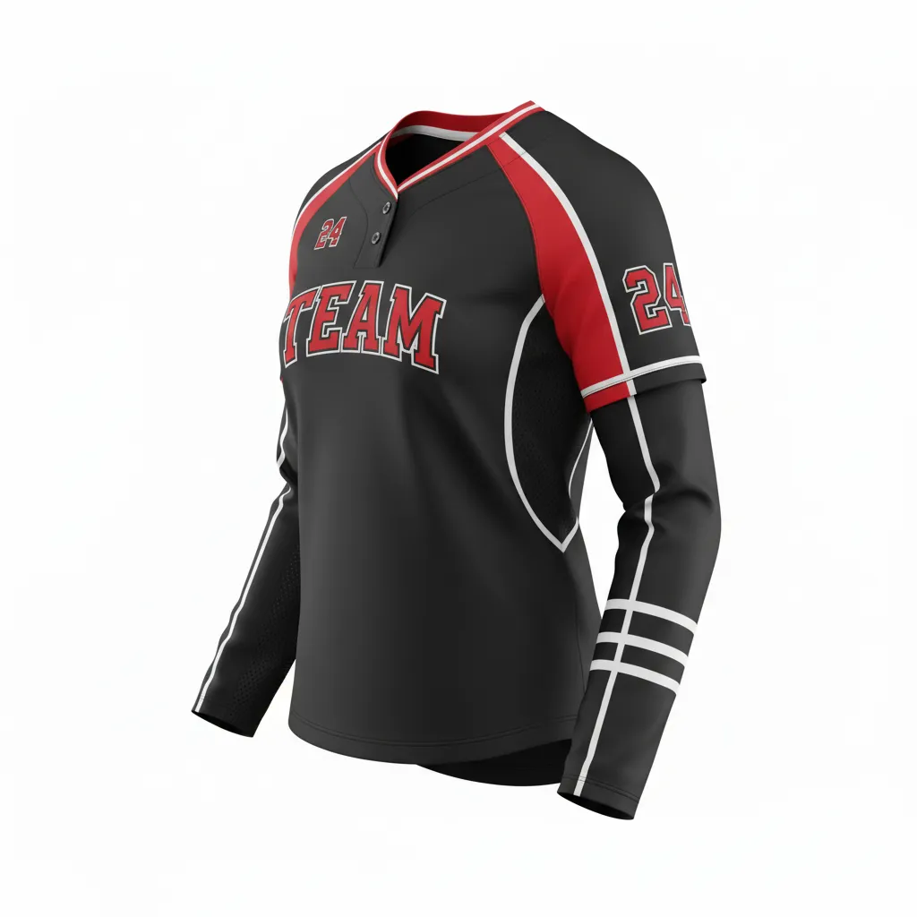 Custom Softball Long Sleeve Jersey - Custom Design - Blackredwhite - Side View - HAMCO Sports Inc.