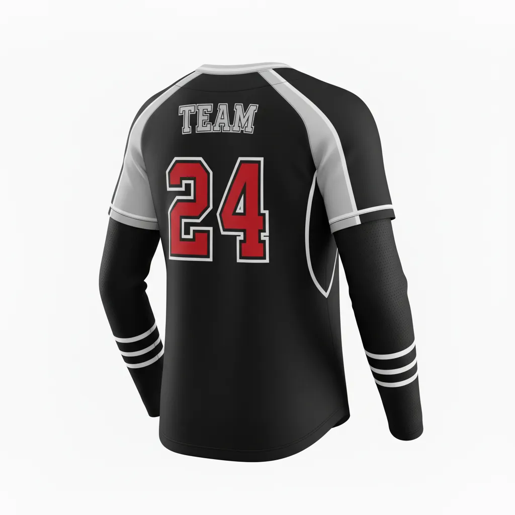 Custom Softball Long Sleeve Jersey - Custom Design - Blacksilverwhite - Back View - HAMCO Sports Inc.