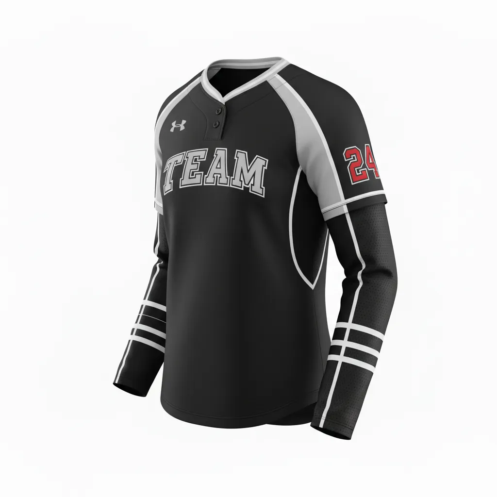 Custom Softball Long Sleeve Jersey - Custom Design - Blacksilverwhite - Front View - HAMCO Sports Inc.