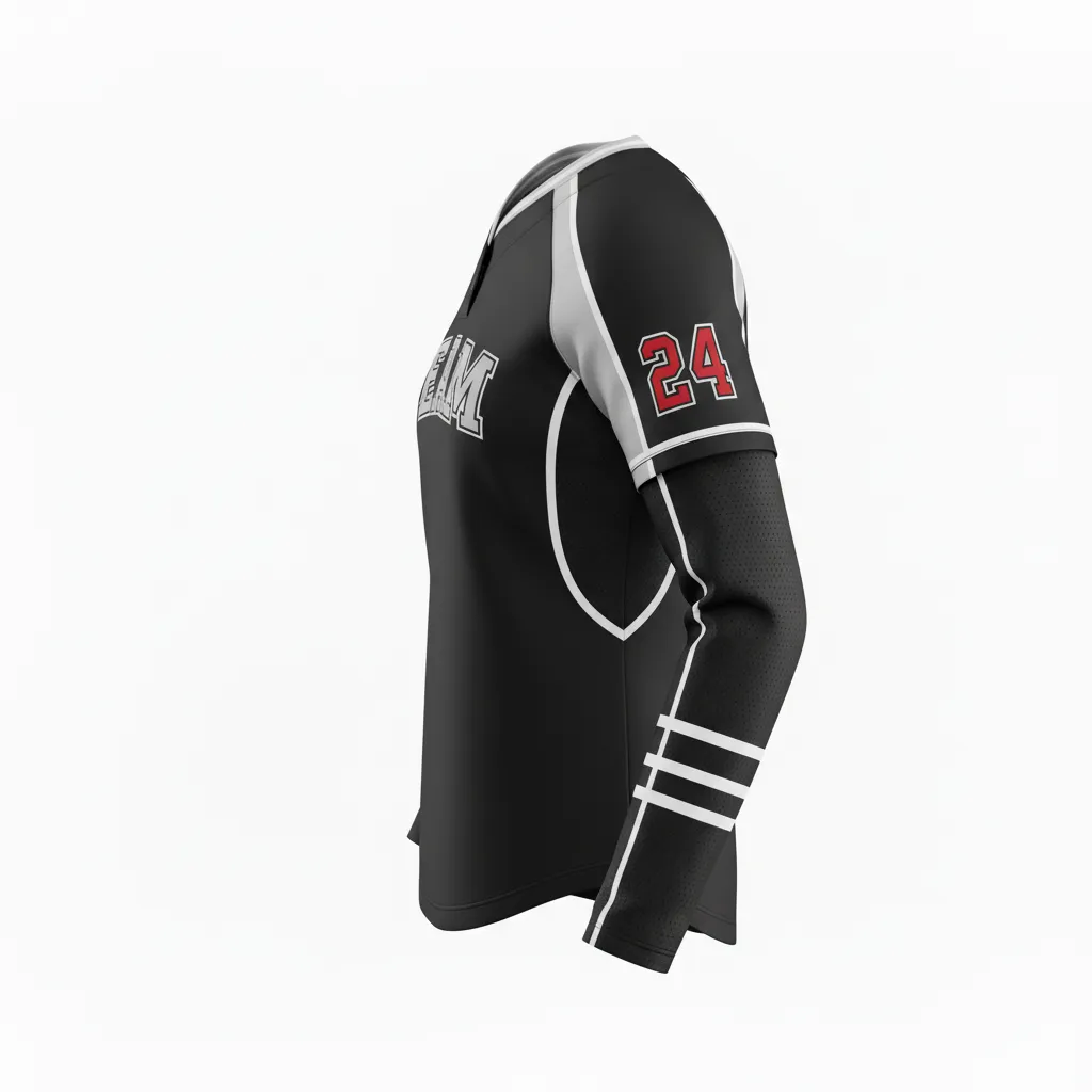 Custom Softball Long Sleeve Jersey - Custom Design - Blacksilverwhite - Side View - HAMCO Sports Inc.