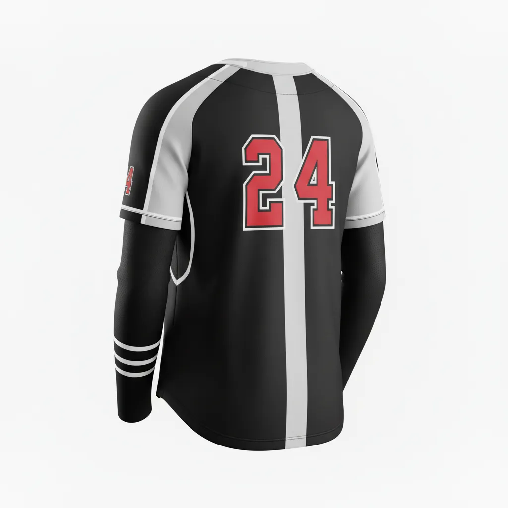 Custom Softball Long Sleeve Jersey - Custom Design - Blackwhitegrey - Back View - HAMCO Sports Inc.