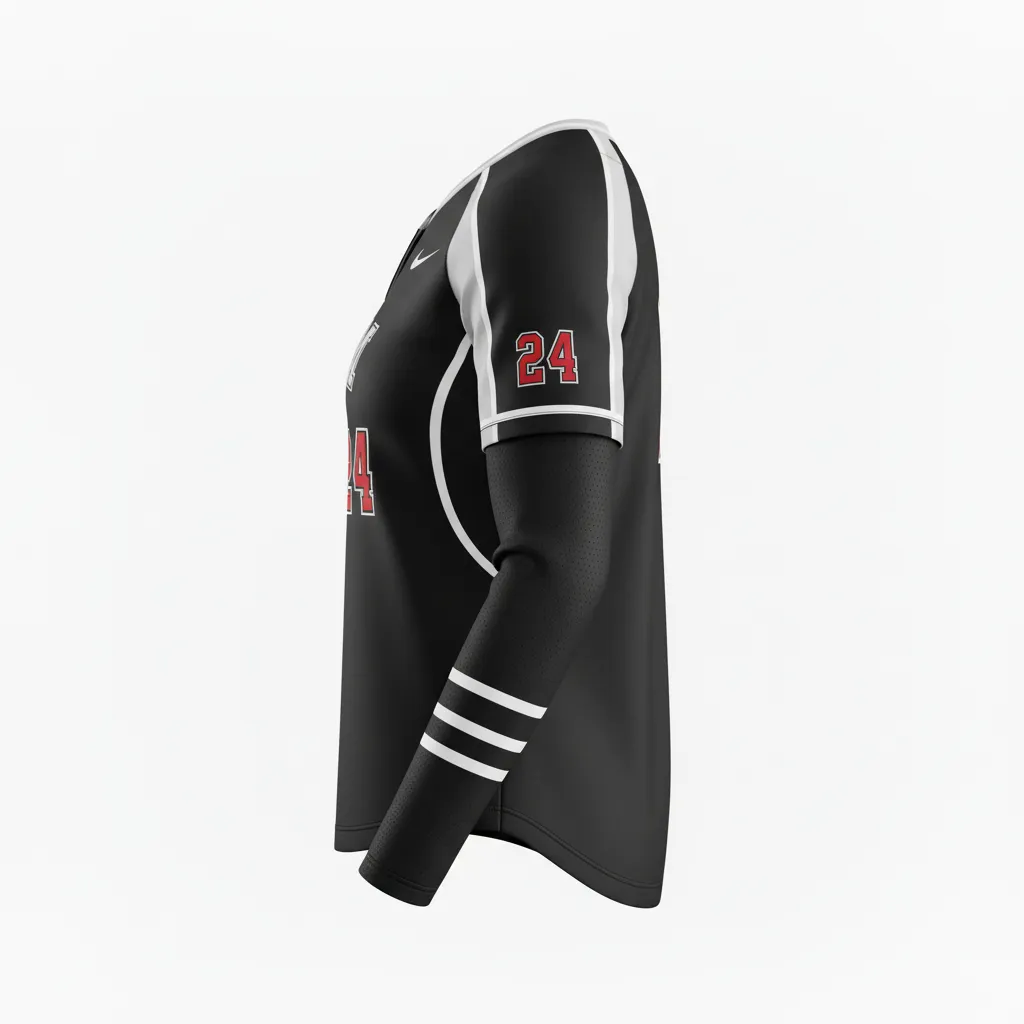 Custom Softball Long Sleeve Jersey - Custom Design - Blackwhitegrey - Side View - HAMCO Sports Inc.