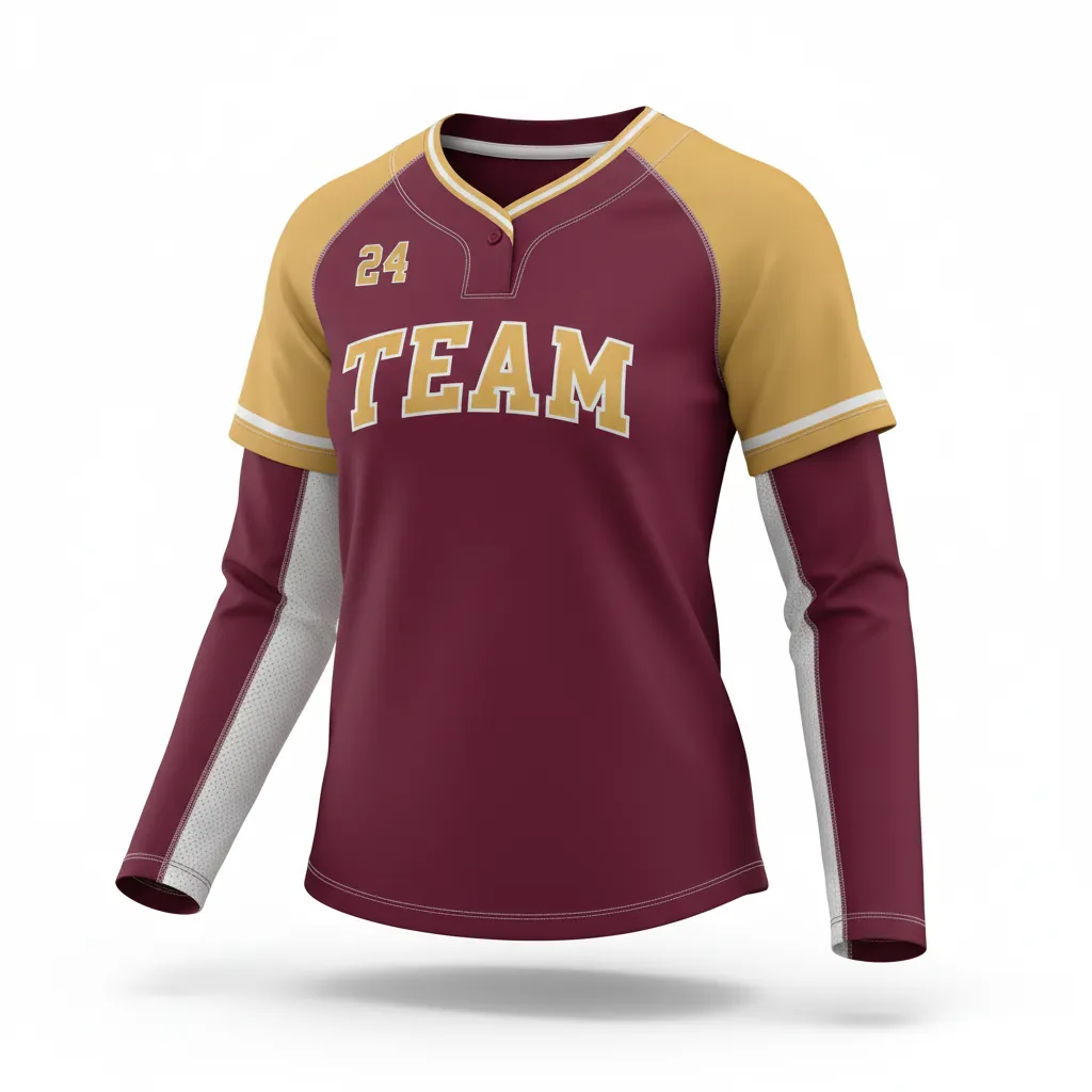 Custom Softball Long Sleeve Jersey - Custom Design - Burgundygoldwhite - Front View - HAMCO Sports Inc.