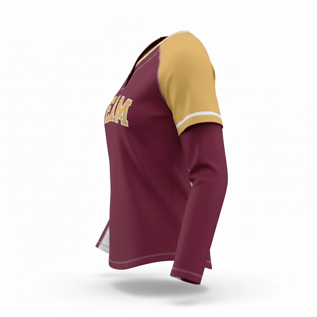 Custom Softball Long Sleeve Jersey - Custom Design - Burgundygoldwhite - Side View - HAMCO Sports Inc.