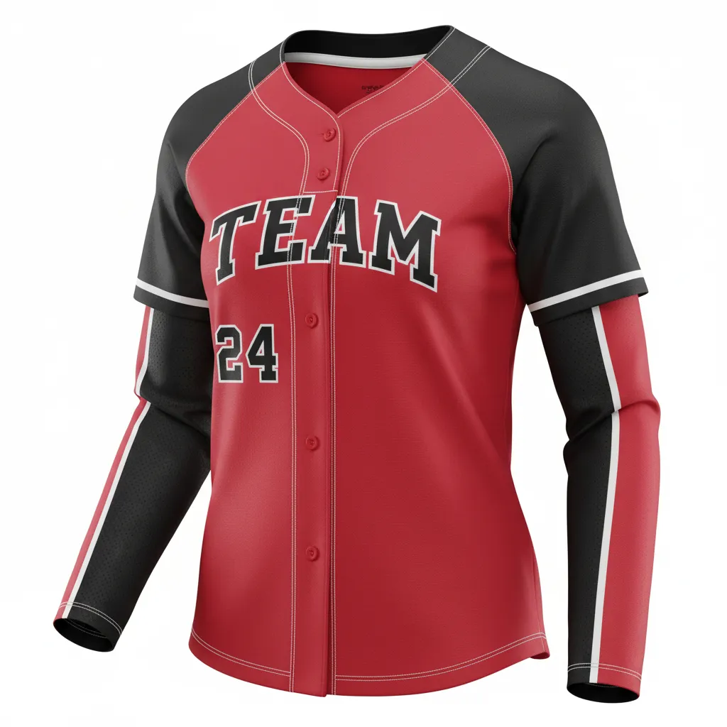 Custom Softball Long Sleeve Jersey - Custom Design - Cardinalblackwhite - Front View - HAMCO Sports Inc.