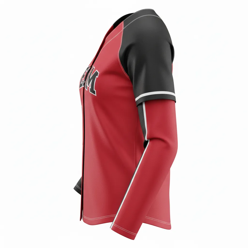 Custom Softball Long Sleeve Jersey - Custom Design - Cardinalblackwhite - Side View - HAMCO Sports Inc.