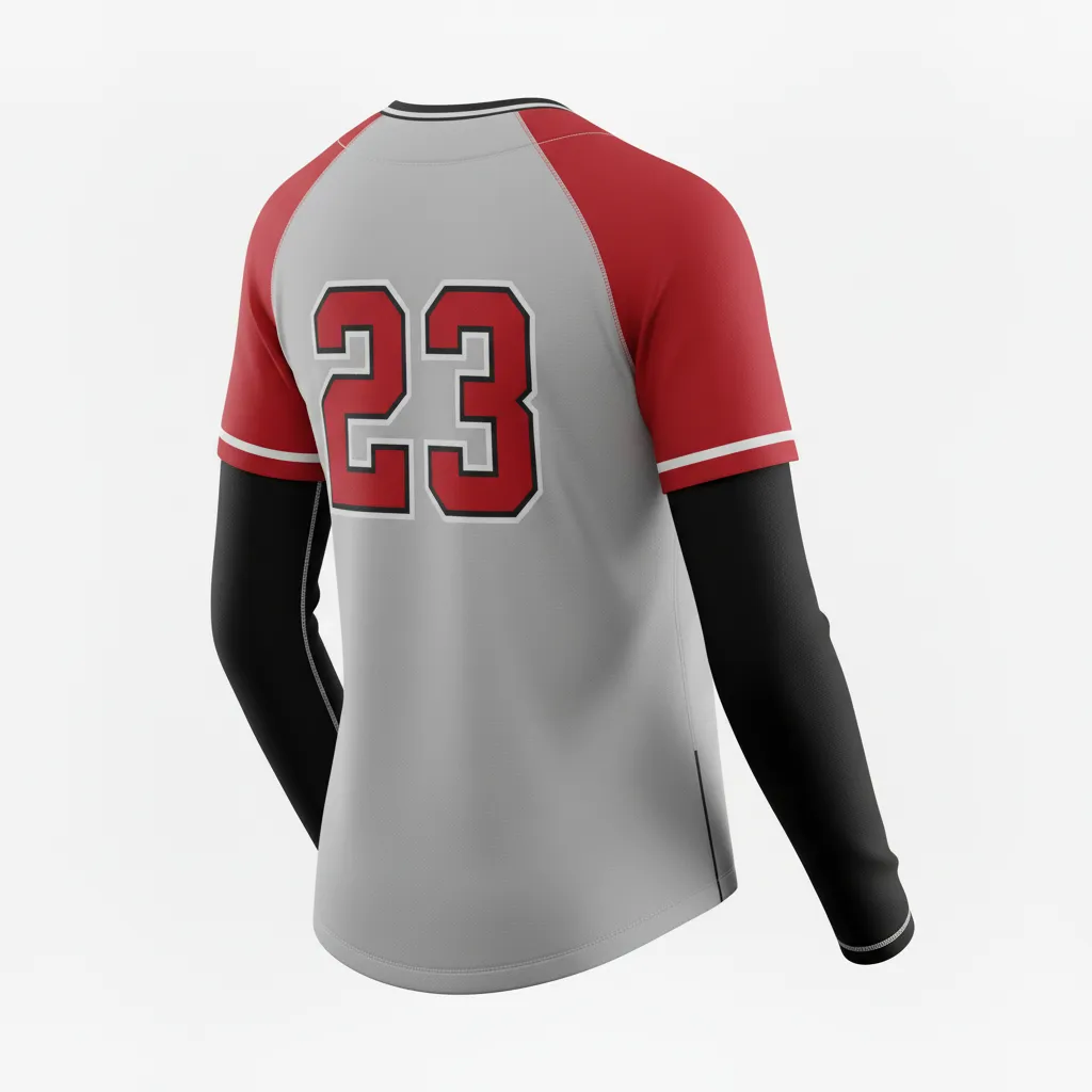 Custom Softball Long Sleeve Jersey - Custom Design - Charcoalredwhite - Back View - HAMCO Sports Inc.