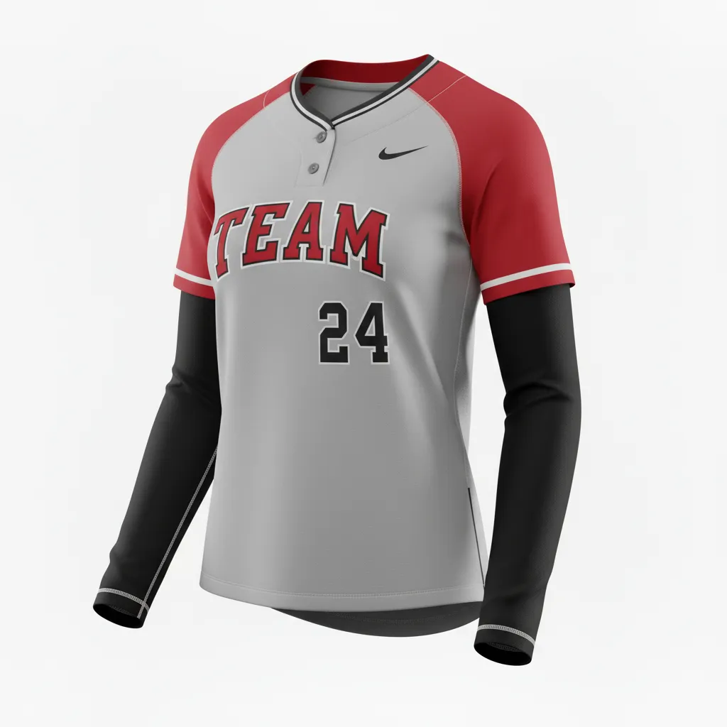 Custom Softball Long Sleeve Jersey - Custom Design - Charcoalredwhite - Front View - HAMCO Sports Inc.