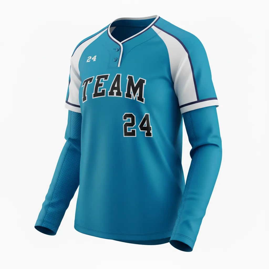 Custom Softball Long Sleeve Jersey - Custom Design - Columbiawhitenavy - Front View - HAMCO Sports Inc.