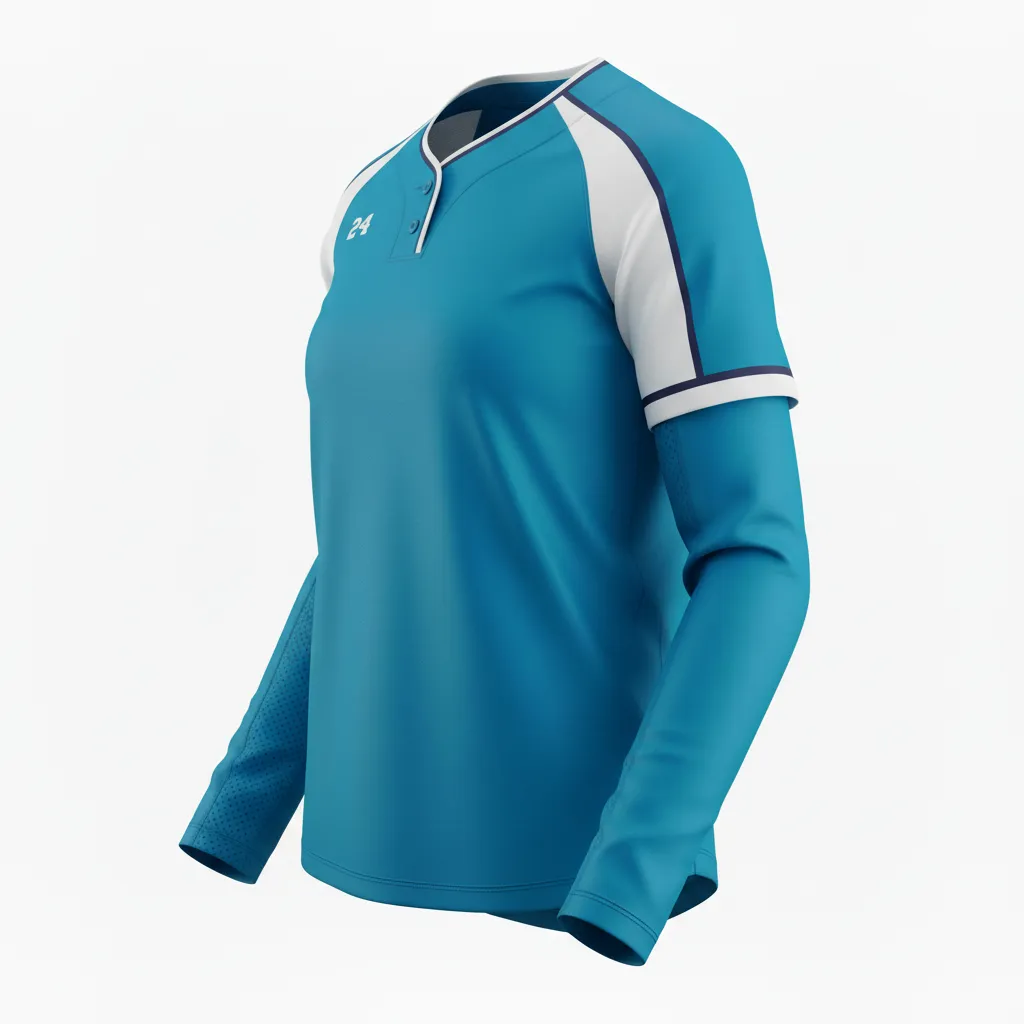 Custom Softball Long Sleeve Jersey - Custom Design - Columbiawhitenavy - Side View - HAMCO Sports Inc.