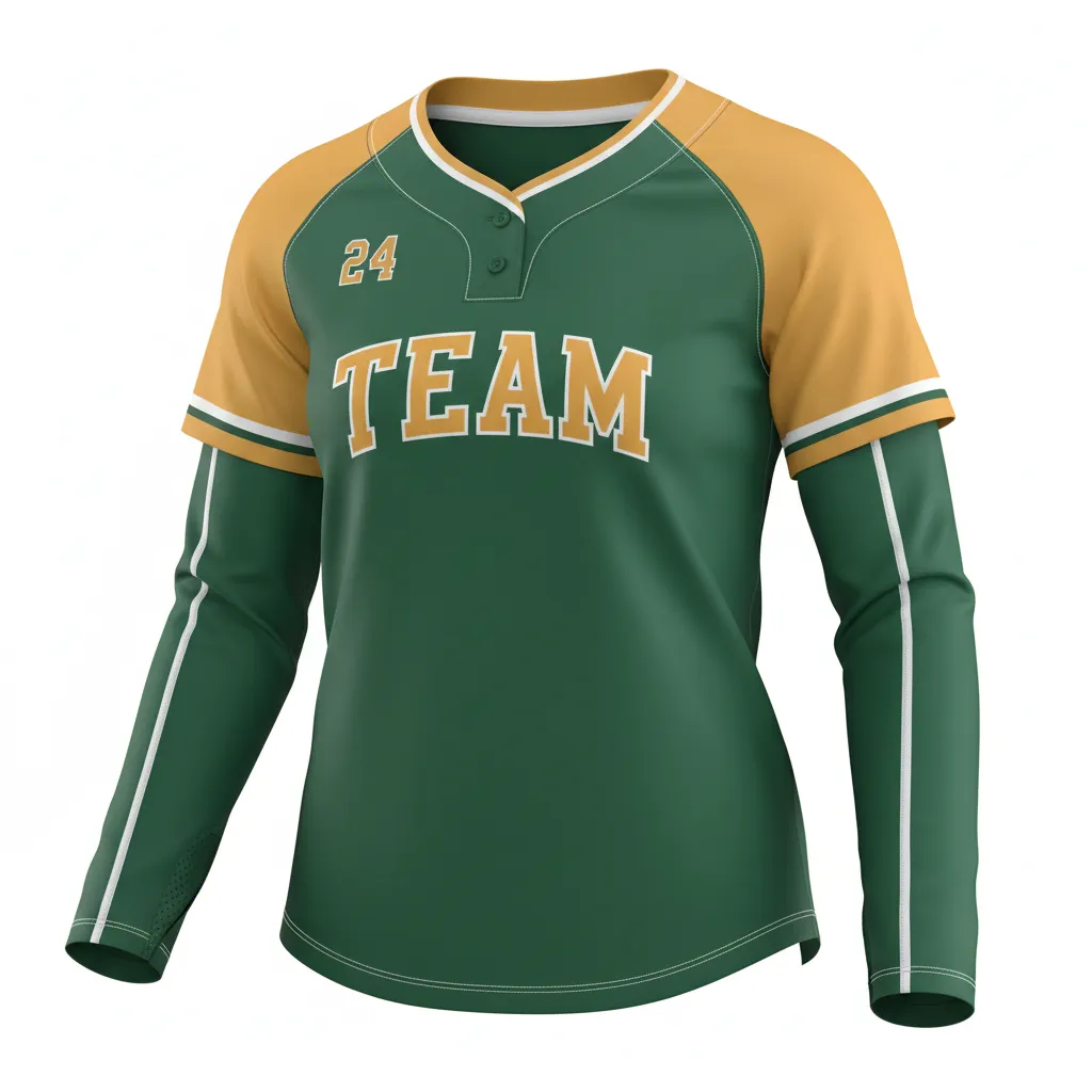 Custom Softball Long Sleeve Jersey - Custom Design - Forestgoldwhite - Front View - HAMCO Sports Inc.