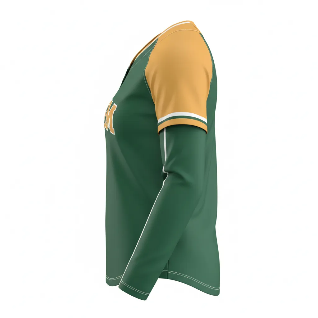 Custom Softball Long Sleeve Jersey - Custom Design - Forestgoldwhite - Side View - HAMCO Sports Inc.