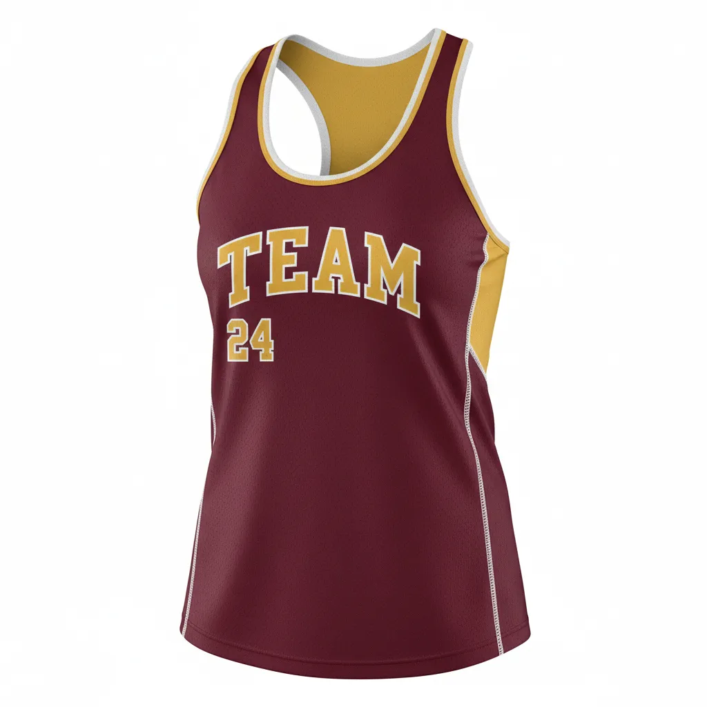 Custom Softball Performance Tank Top - Custom Design - Burgundygoldwhite - Front View - HAMCO Sports Inc.