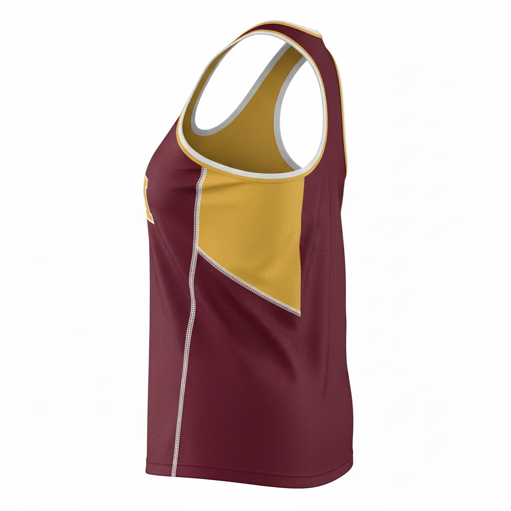Custom Softball Performance Tank Top - Custom Design - Burgundygoldwhite - Side View - HAMCO Sports Inc.