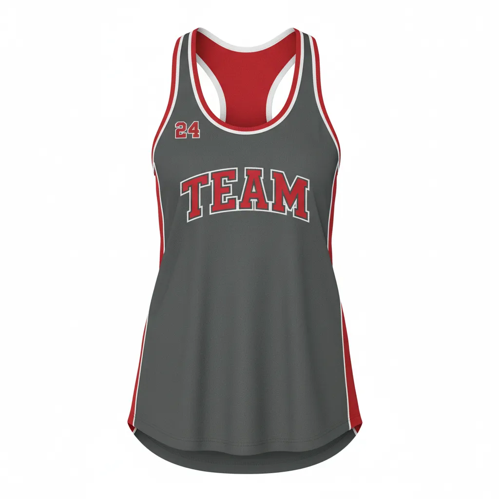 Custom Softball Performance Tank Top - Custom Design - Charcoalredwhite - Front View - HAMCO Sports Inc.