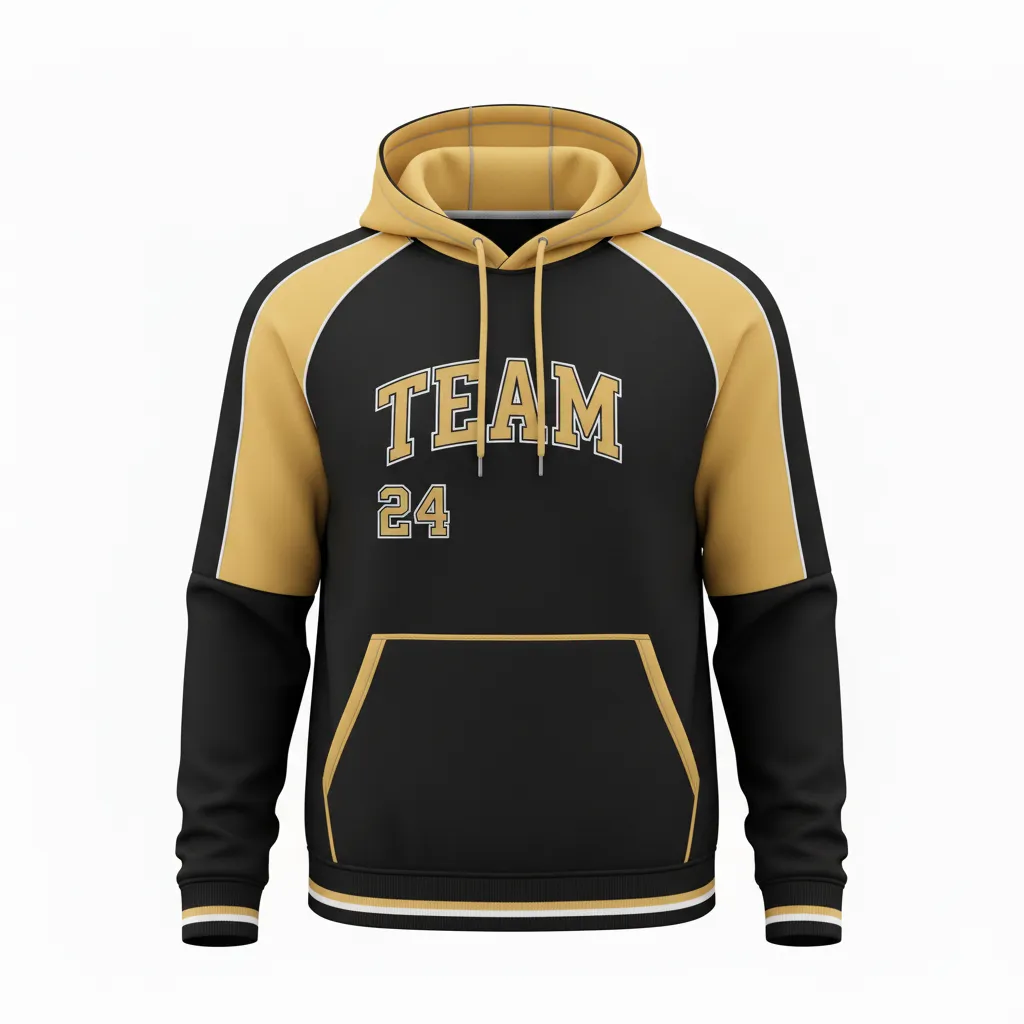 Custom Softball Pullover Hoodie - Custom Design - Blackgoldwhite - Front View - HAMCO Sports Inc.