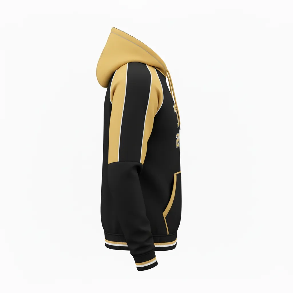 Custom Softball Pullover Hoodie - Custom Design - Blackgoldwhite - Side View - HAMCO Sports Inc.