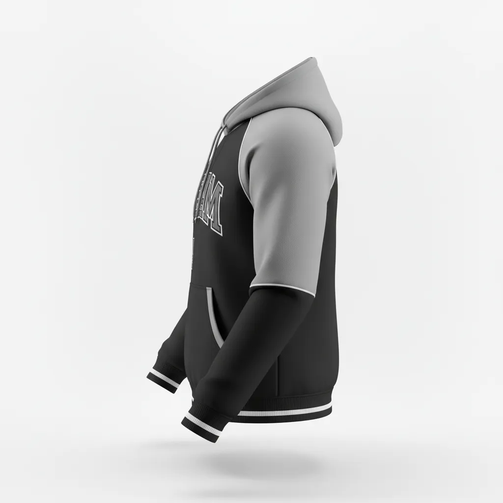 Custom Softball Pullover Hoodie - Custom Design - Blacksilverwhite - Side View - HAMCO Sports Inc.